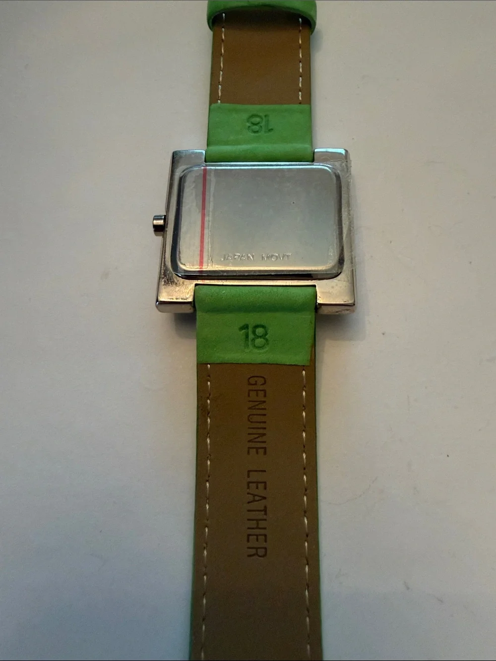 Vintage Saint James Green Leather Strap Square Dial Watch with Multicolor Face